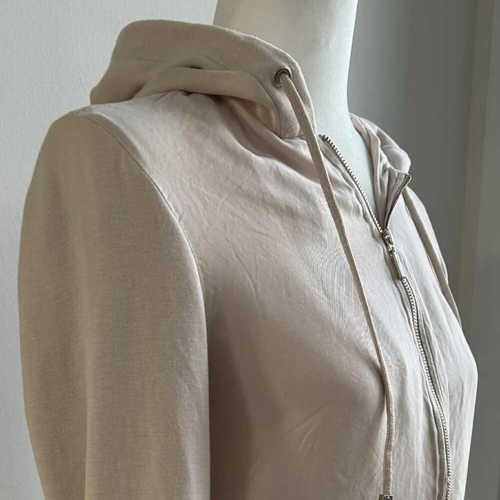 Massimo Dutti Alabaster Rose Modal Zip-Up Hoodie with Voile Front Panels – US XS